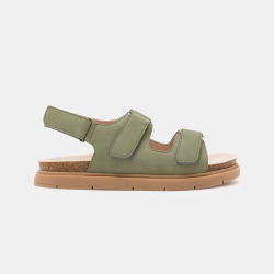 صندل مفتوح من الجلد الأخضر الكاكي الأخضر للأولاد